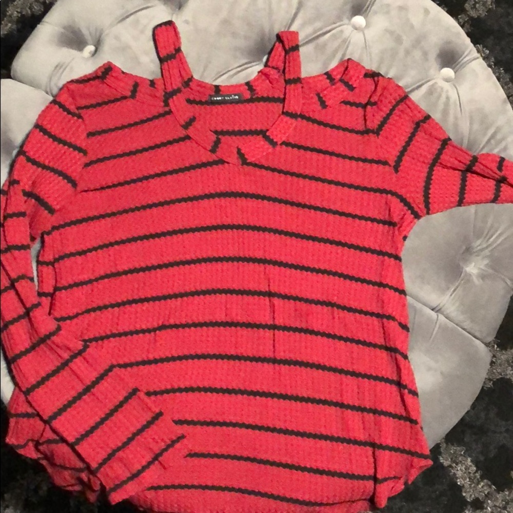 cold shoulder long sleeve waffle shirt